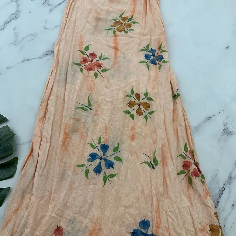 AT Moda Estate Womens Vintage 90s Slip Maxi Dress Size M Peach Orange Floral - Picture 3 of 10